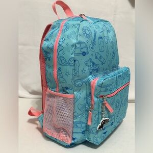 NEW Blue Pink Graphic Large 12" laptop tablet backpack book bag with keychain
